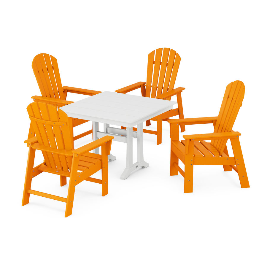 POLYWOOD South Beach 5-Piece Farmhouse Dining Set With Trestle Legs in Tangerine / White
