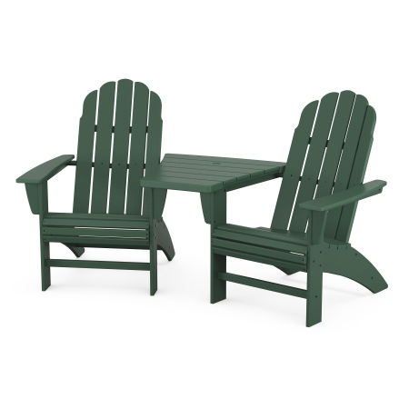 Vineyard 3-Piece Curveback Adirondack Set with Angled Connecting Table in Green