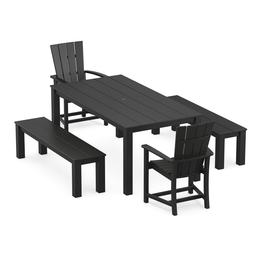 POLYWOOD Quattro 5-Piece Parsons Dining Set with Benches in Black