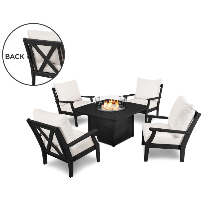 Polywood Braxton 5 Piece Deep Seating Conversation Set With Fire