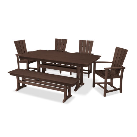 Quattro 6-Piece Farmhouse Dining Set with Bench in Mahogany
