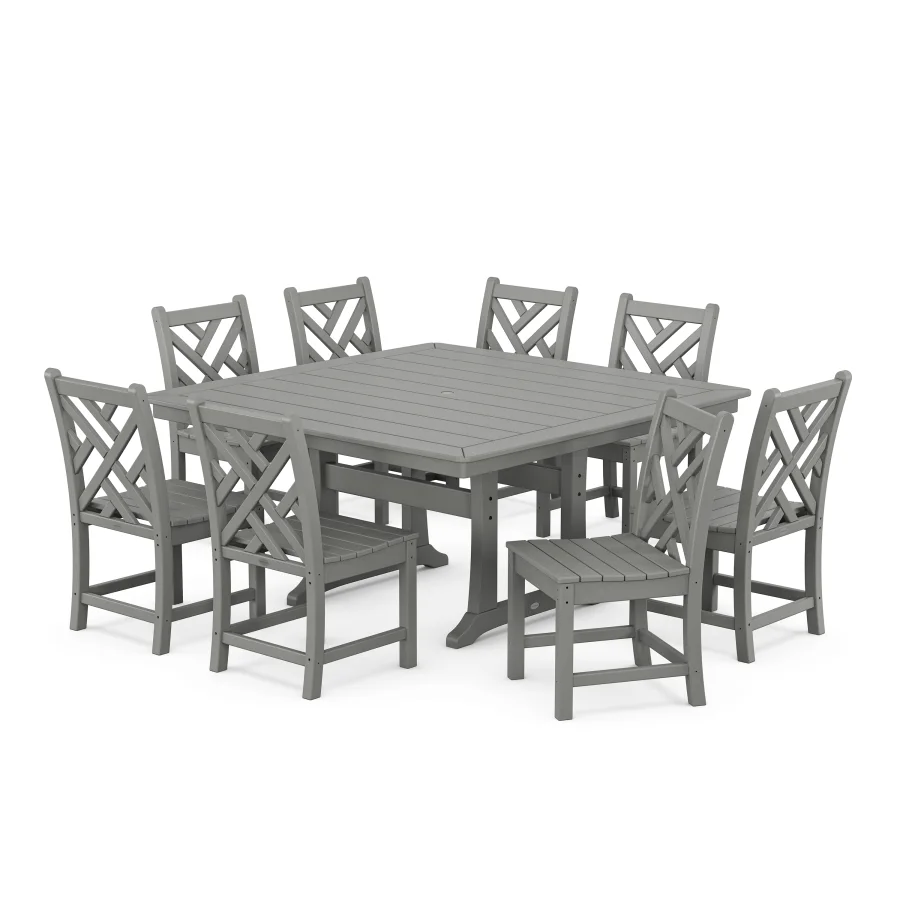 POLYWOOD Chippendale 9-Piece Nautical Trestle Dining Set