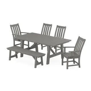 POLYWOOD Vineyard 6-Piece Rustic Farmhouse Dining Set With Bench