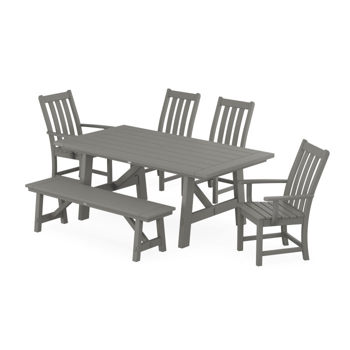 POLYWOOD Vineyard 6-Piece Rustic Farmhouse Dining Set With Bench