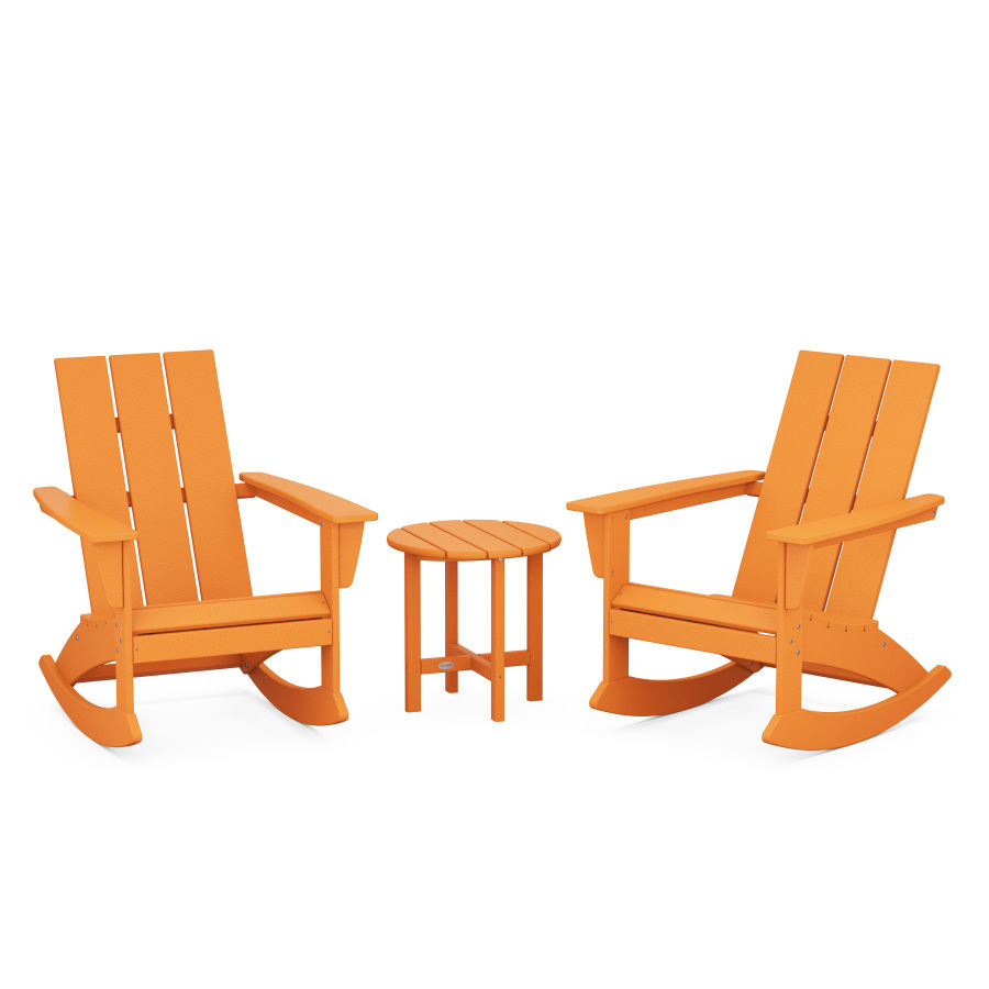 POLYWOOD Modern 3-Piece Adirondack Rocking Chair Set in Tangerine