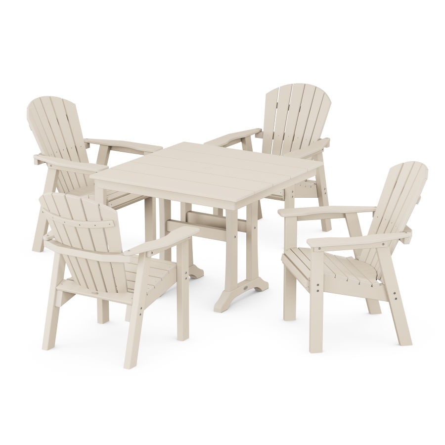 POLYWOOD Seashell 5-Piece Farmhouse Dining Set With Trestle Legs in Sand