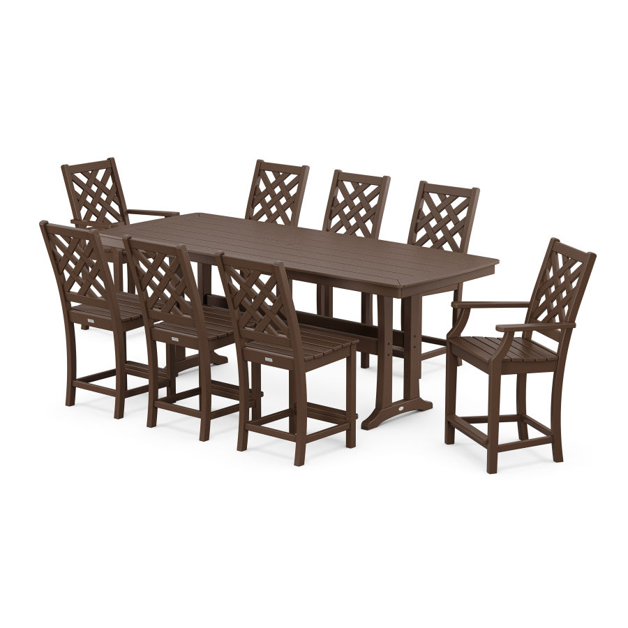 POLYWOOD Wovendale 9-Piece Counter Set with Trestle Legs in Mahogany