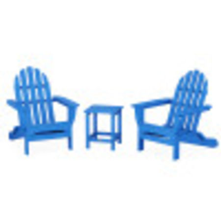 Classic Folding Adirondack 3-Piece Set with Long Island 18" Side Table in Pacific Blue