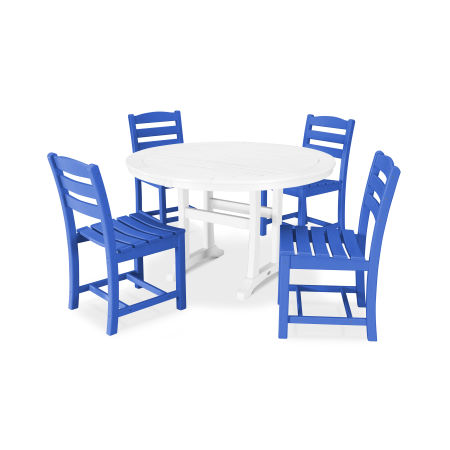 La Casa Café 5-Piece Side Chair Dining Set in Pacific Blue / White