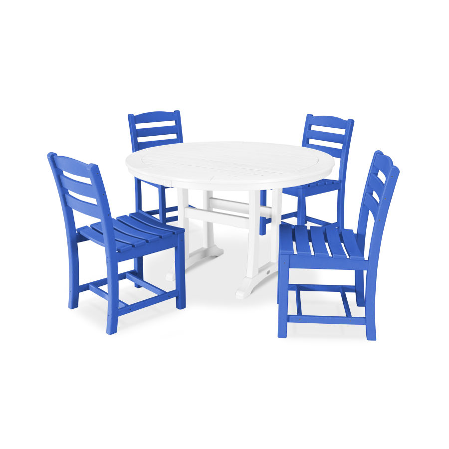 POLYWOOD La Casa Café 5-Piece Side Chair Dining Set in Pacific Blue / White