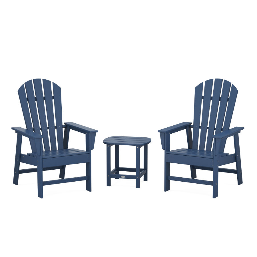 POLYWOOD South Beach Casual Chair 3-Piece Set with 18" South Beach Side Table in Navy