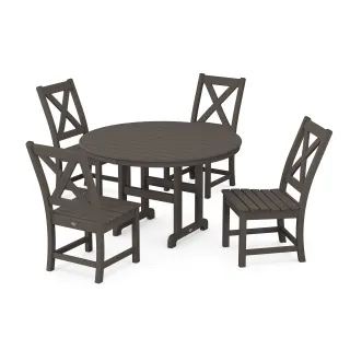 POLYWOOD Braxton Side Chair 5-Piece Round Dining Set in Vintage Finish