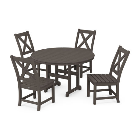 POLYWOOD Braxton Side Chair 5-Piece Round Dining Set in Vintage Finish