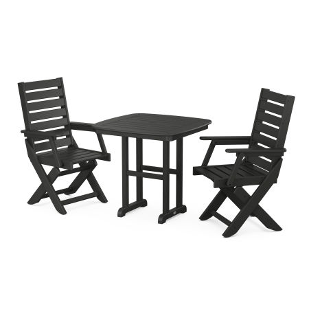 POLYWOOD Captain Folding Chair 3-Piece Dining Set in Black
