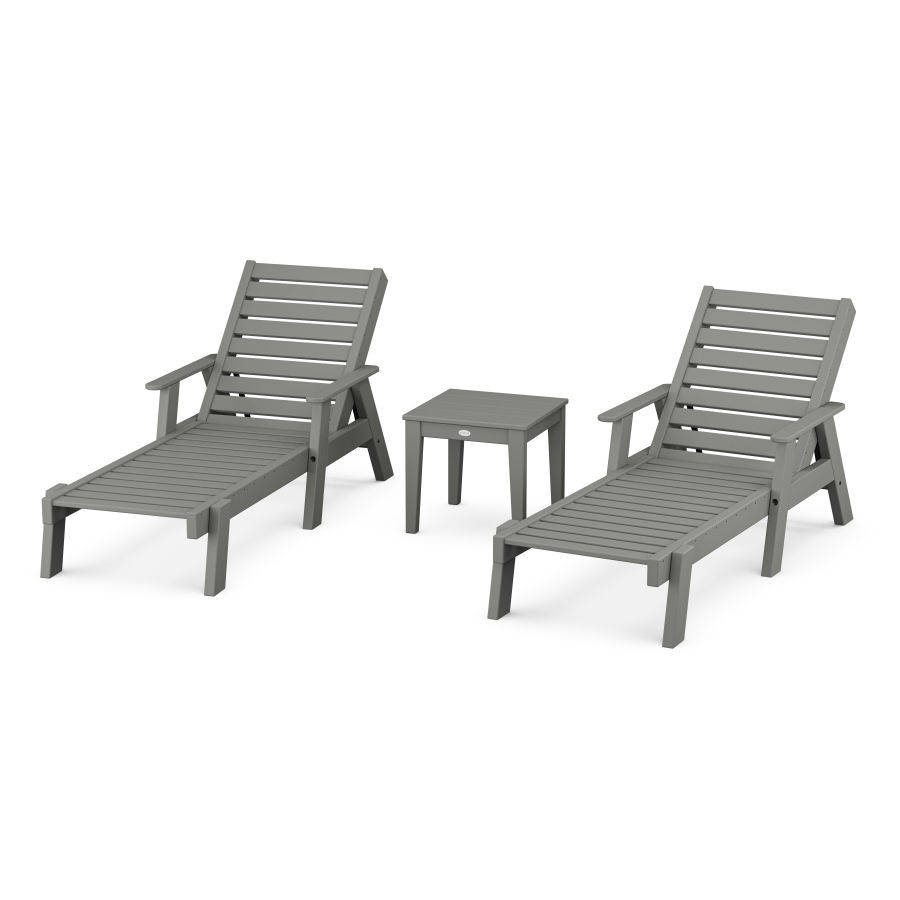 POLYWOOD Captain Chaise 3-Piece Set with Arms in Slate Grey