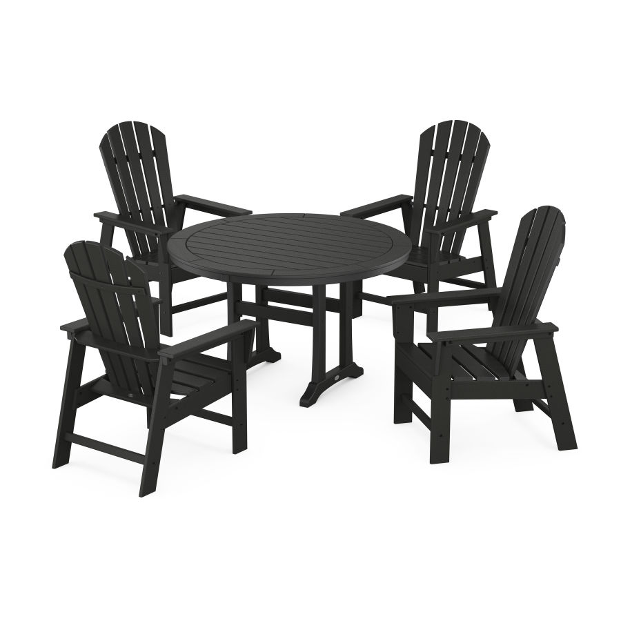 POLYWOOD South Beach 5-Piece Round Dining Set with Trestle Legs in Black