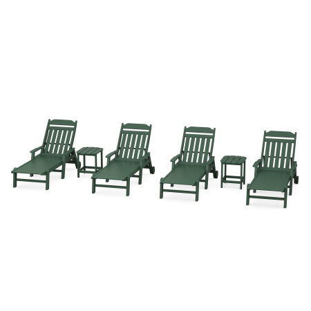 Country Living 6-Piece Chaise Set with Arms and Wheels in Green