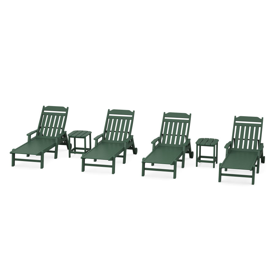 POLYWOOD Country Living 6-Piece Chaise Set with Arms and Wheels in Green