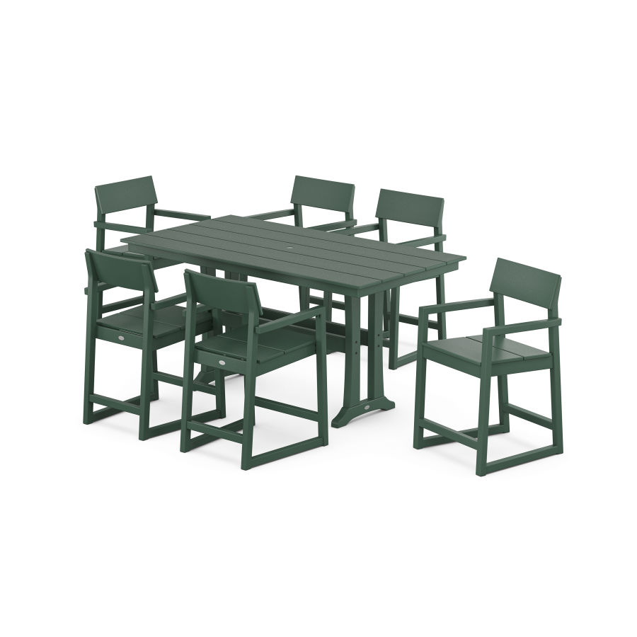 POLYWOOD EDGE Arm Chair 7-Piece Farmhouse Counter Set with Trestle Legs in Green