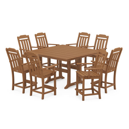 Country Living 9-Piece Square Farmhouse Counter Set with Trestle Legs in Teak
