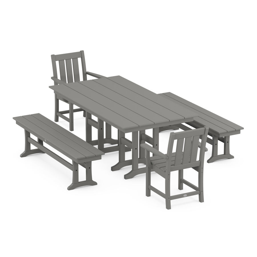 POLYWOOD Oxford 5-Piece Farmhouse Dining Set with Benches
