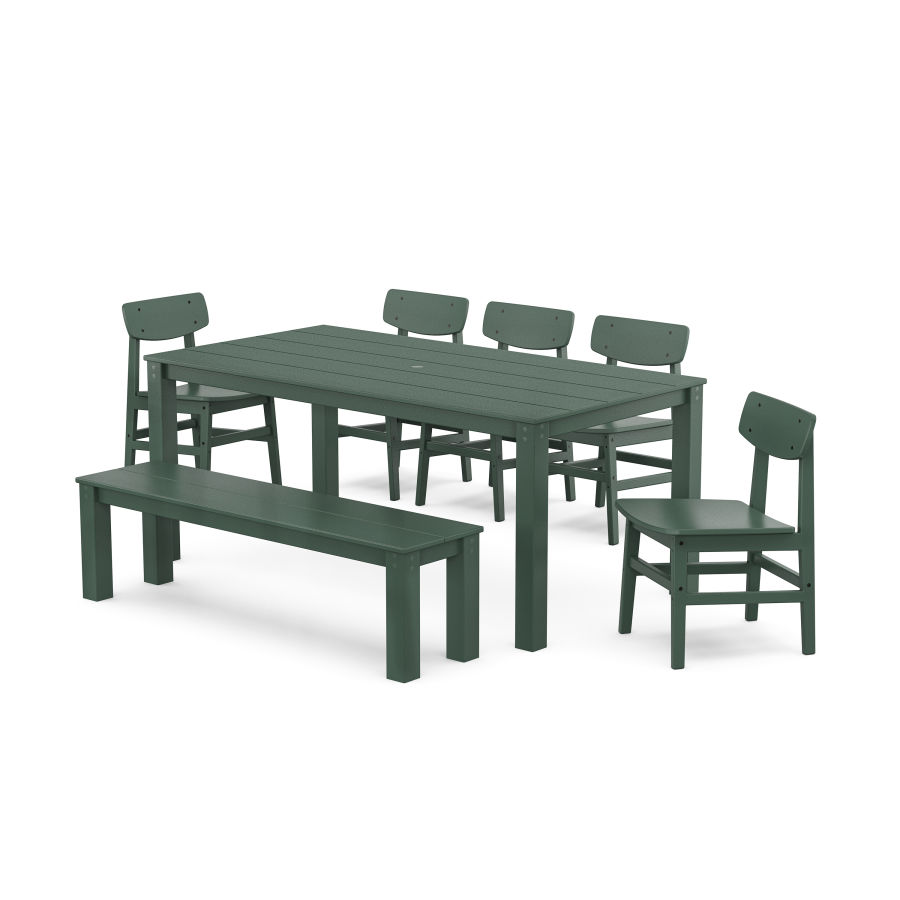 POLYWOOD Modern Studio Urban Chair 7-Piece Parsons Dining Set with Bench in Green