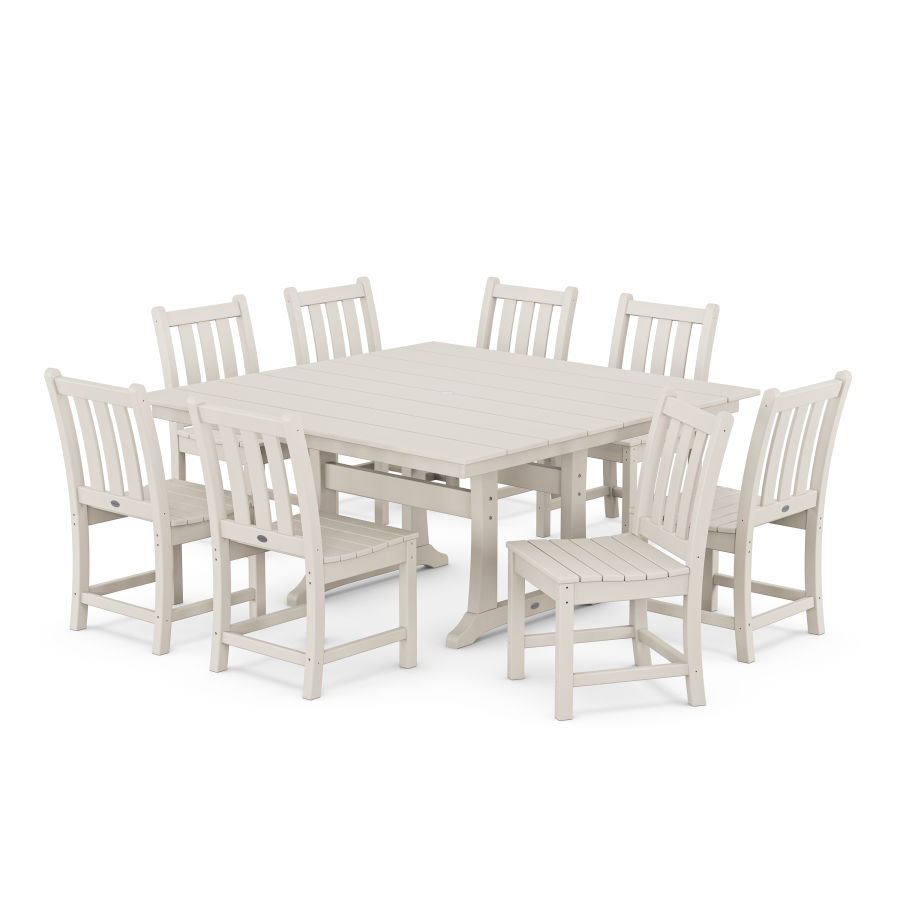 POLYWOOD Traditional Garden 9-Piece Farmhouse Dining Set in Sand