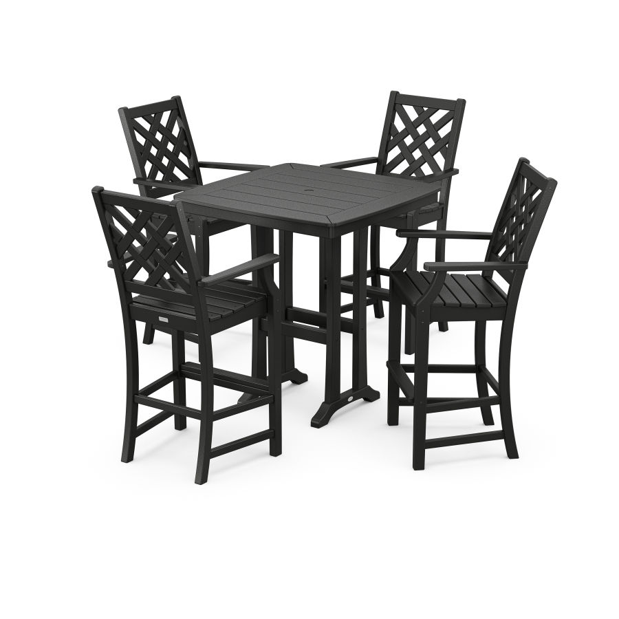 POLYWOOD Wovendale 5-Piece Bar Set with Trestle Legs in Black