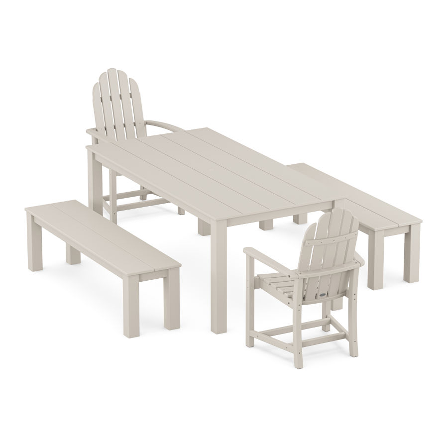 POLYWOOD Classic Adirondack 5-Piece Parsons Dining Set with Benches in Sand