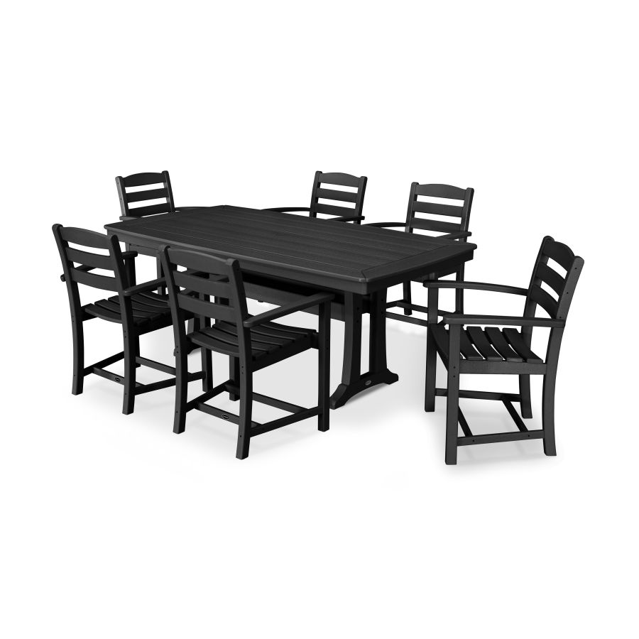 POLYWOOD La Casa Café 7-Piece Arm Chair Dining Set with Trestle Legs in Black