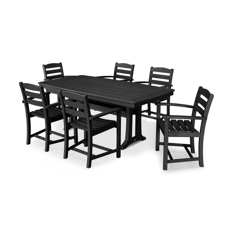 POLYWOOD La Casa Café 7-Piece Arm Chair Dining Set with Trestle Legs in Black