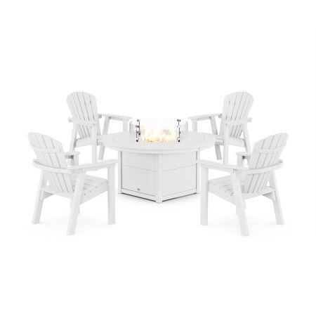 Seashell 4-Piece Upright Adirondack Conversation Set with Fire Pit Table in White