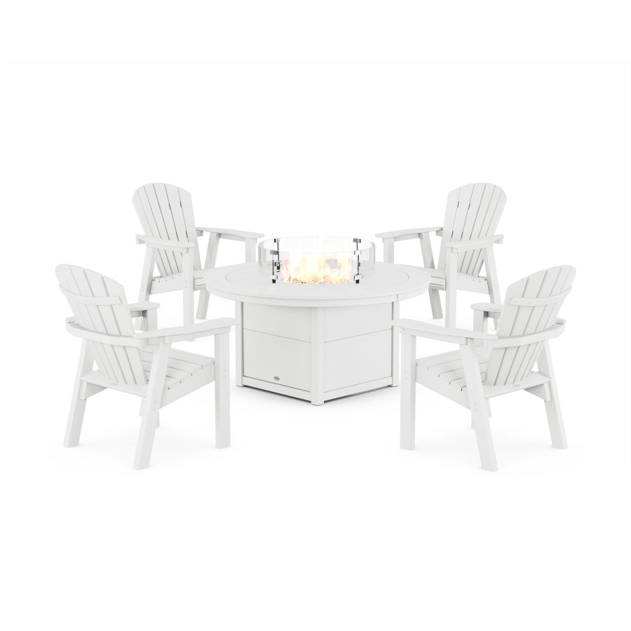 POLYWOOD Seashell 4-Piece Upright Adirondack Conversation Set with Fire Pit Table in White