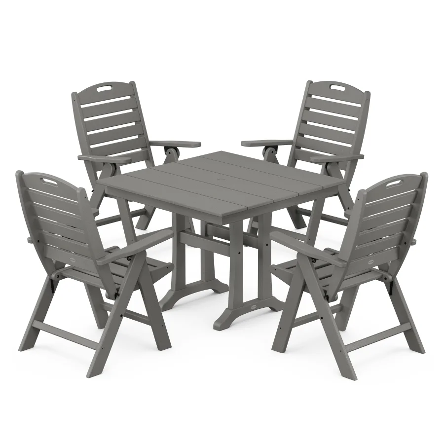 POLYWOOD Nautical Folding Highback Chair 5-Piece Farmhouse Trestle Dining Set