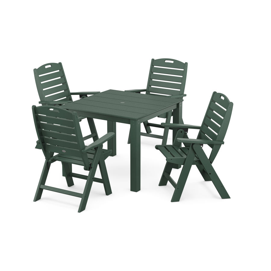 POLYWOOD Nautical Folding Highback Chair 5-Piece Parsons Dining Set in Green