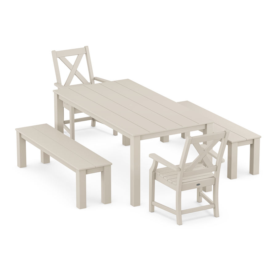 POLYWOOD Braxton 5-Piece Parsons Dining Set with Benches in Sand