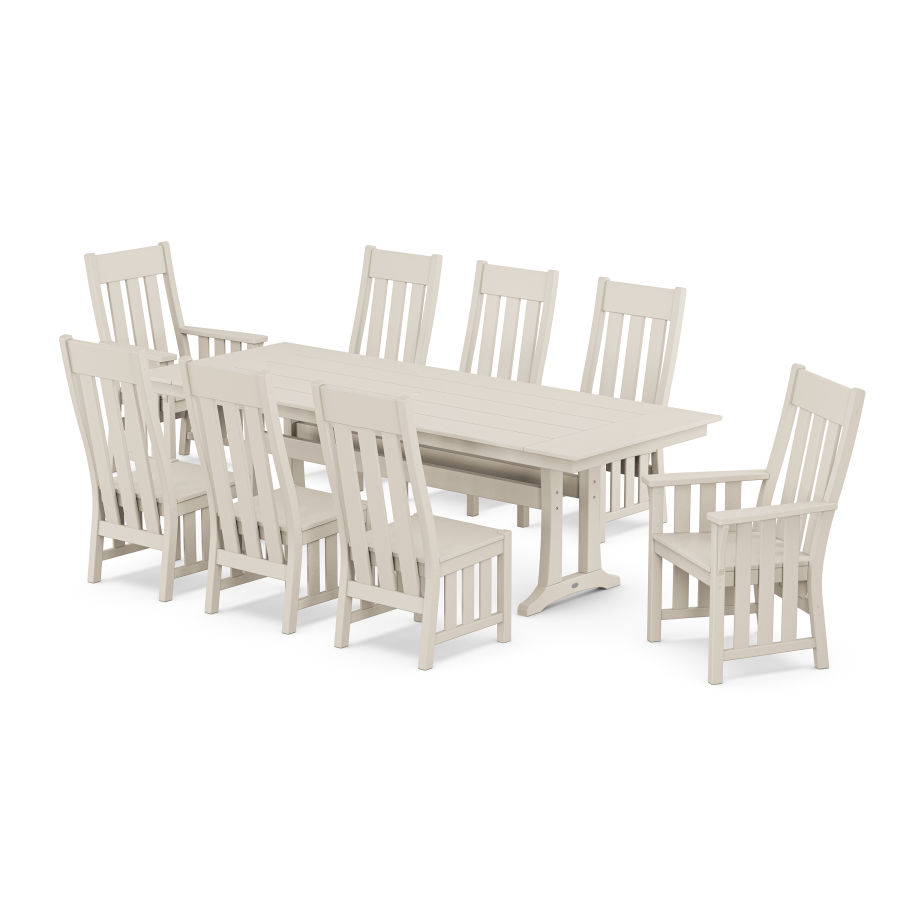 POLYWOOD Acadia 9-Piece Farmhouse Dining Set with Trestle Legs in Sand
