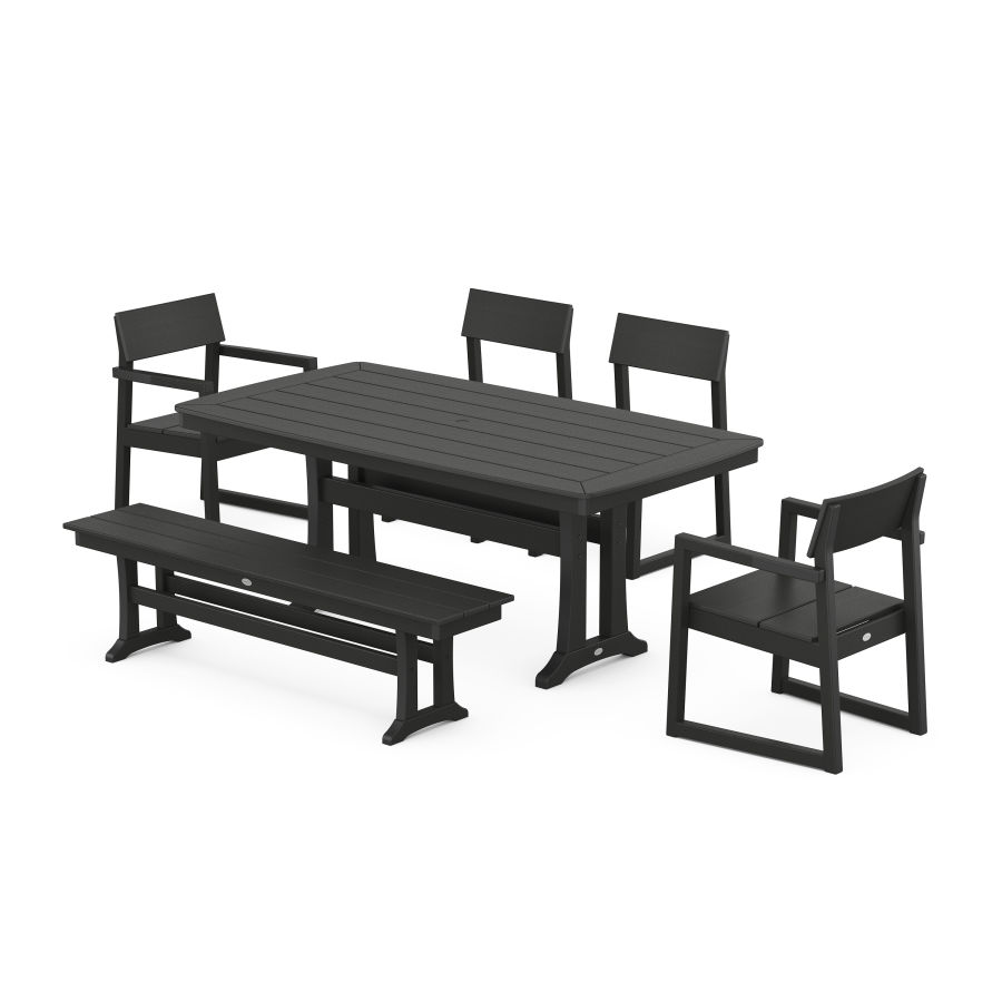 POLYWOOD EDGE 6-Piece Dining Set with Trestle Legs in Black