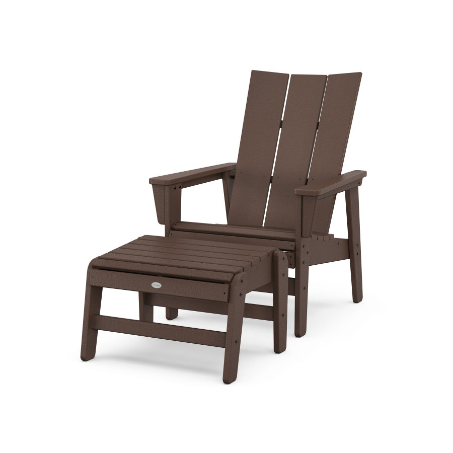 POLYWOOD Modern Grand Upright Adirondack Chair with Ottoman in Mahogany
