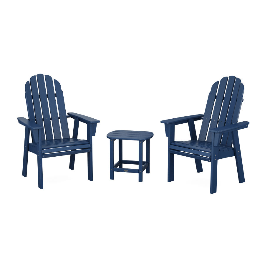 POLYWOOD Vineyard 3-Piece Curveback Upright Adirondack Chair Set in Navy