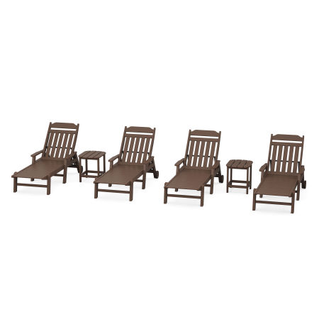 Country Living 6-Piece Chaise Set with Arms and Wheels in Mahogany