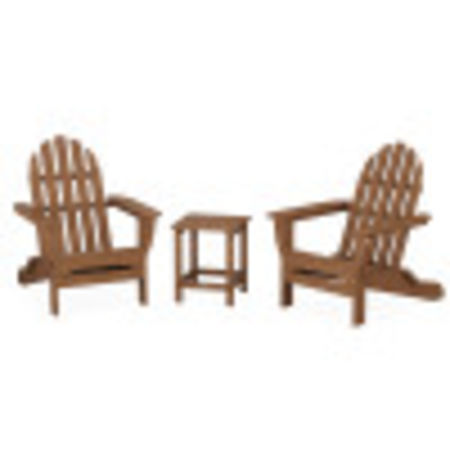 Classic Folding Adirondack 3-Piece Set with Long Island 18" Side Table in Teak