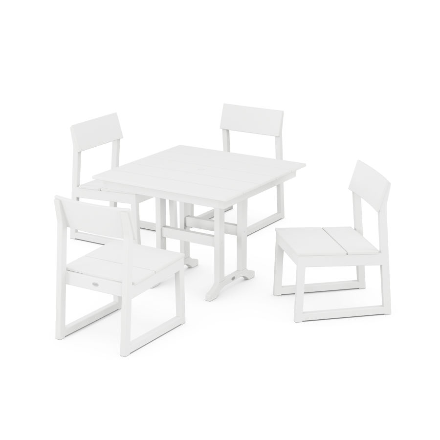 POLYWOOD EDGE Side Chair 5-Piece Farmhouse Dining Set in White