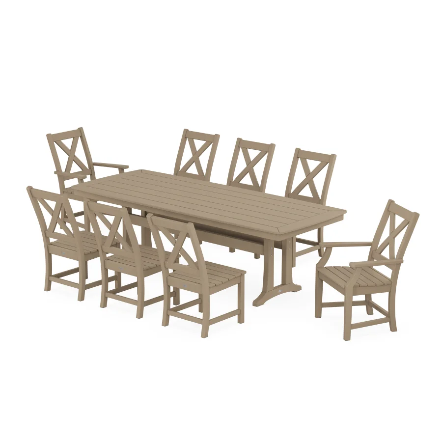 POLYWOOD Braxton 9-Piece Dining Set with Trestle Legs in Vintage Sahara