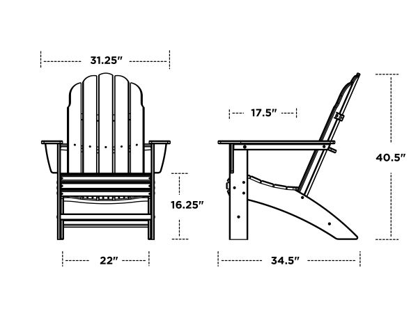 Vineyard Curveback Poly Adirondack Chair Dimensions
