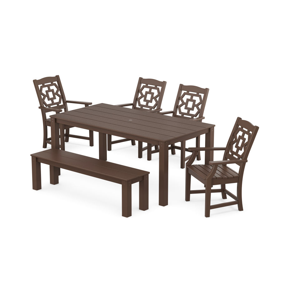 POLYWOOD Chinoiserie 6-Piece Parsons Dining Set with Bench in Mahogany