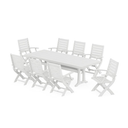 Signature Folding 9-Piece Farmhouse Trestle Dining Set with Trestle Legs in White