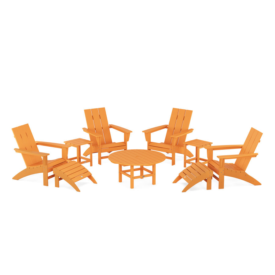 POLYWOOD Modern Adirondack Chair 9-Piece Conversation Set in Tangerine