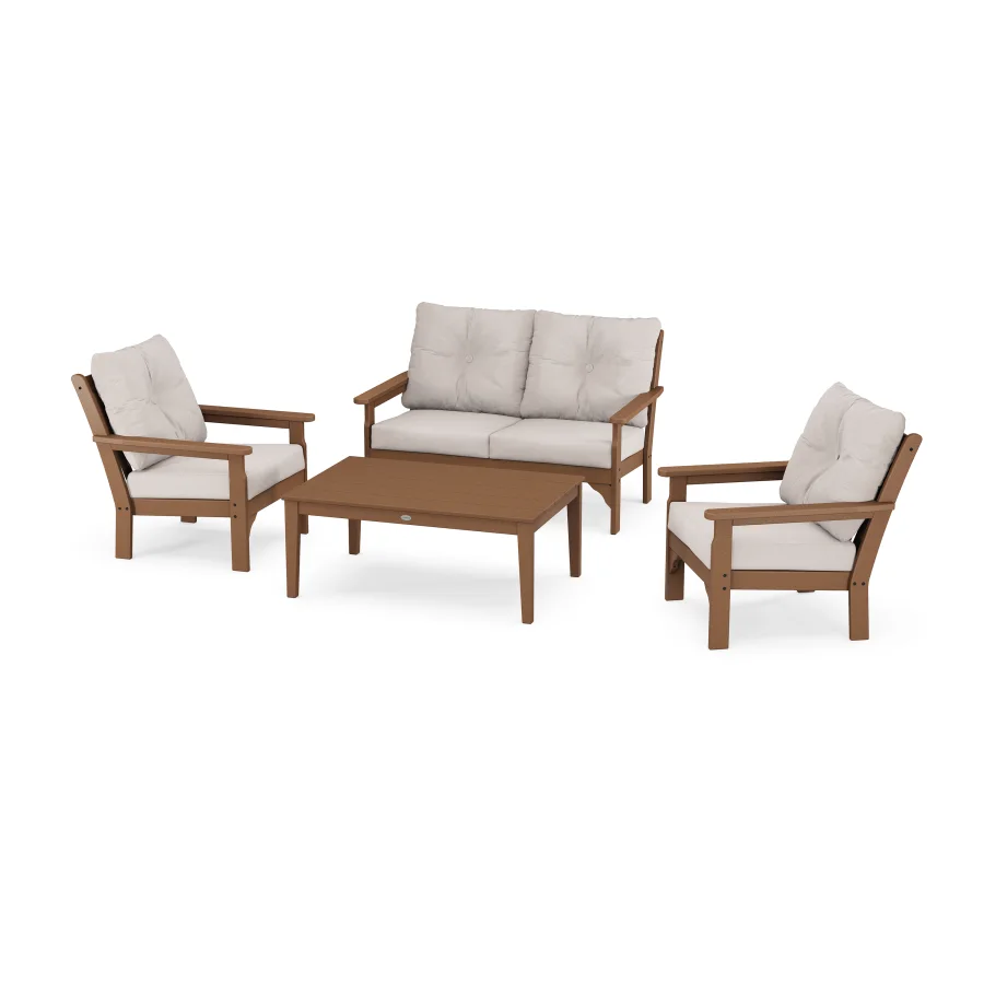 POLYWOOD Vineyard 4-Piece Deep Seating Set in Teak / Dune Burlap