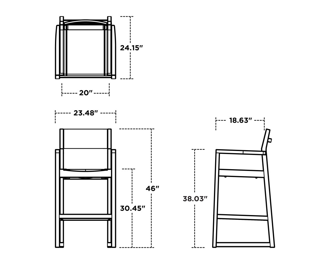 Dimensions for EDGE Sling Bar Arm Chair
